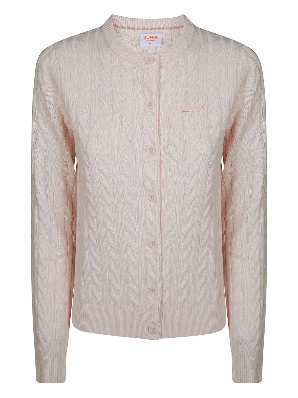 Sun 68 Crew-neck Cable Cardigan In Pink