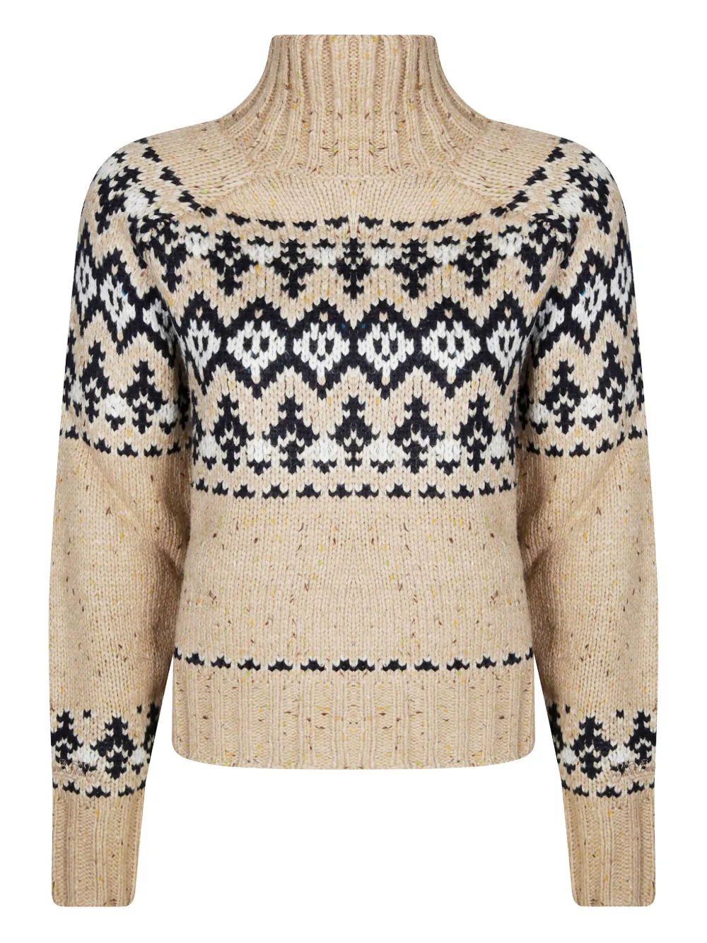 Mc2 Saint Barth Myra Fair Isle Turtleneck Sweater In Brown
