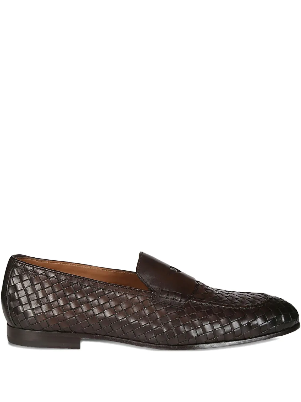 Doucal's Brown Pull On Loafers In Woven Leather Man In Brown