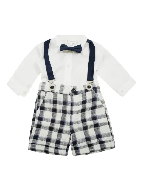 LALALU checked suspender shorts set