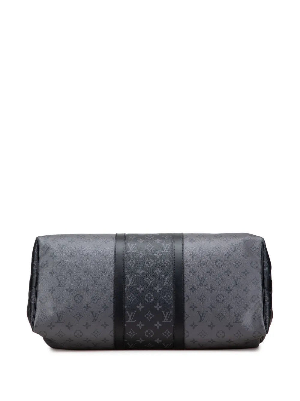 Pre-owned Louis Vuitton 2021-2025 Monogram Eclipse Reverse Keepall Bandouliere 50 Travel Bag In Black