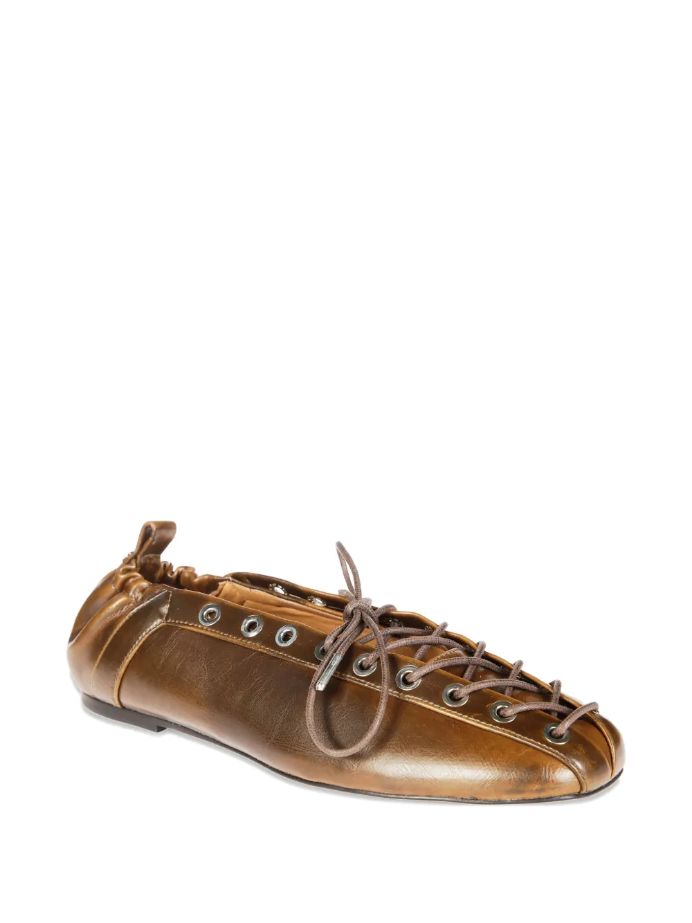 Ganni Eyelets Lace-up Ballet Flats In Brown