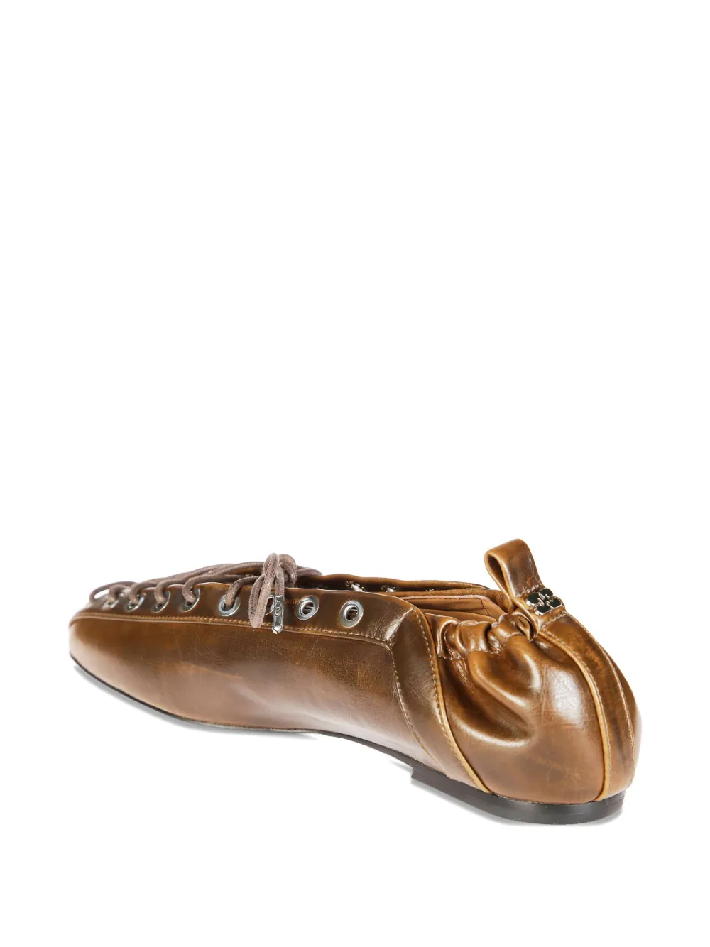 Ganni Eyelets Lace-up Ballet Flats In Brown