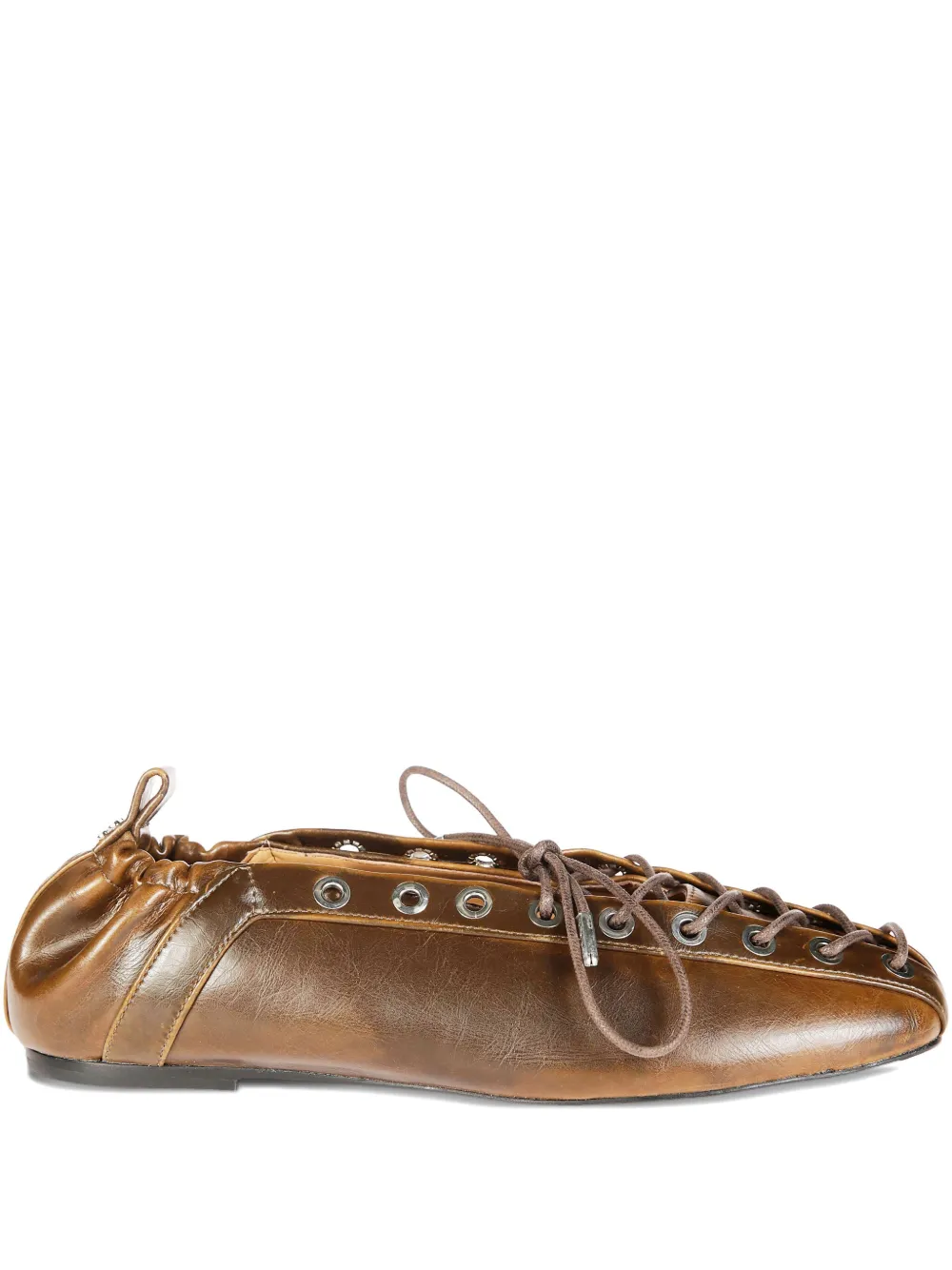 Ganni Eyelets Lace-up Ballet Flats In Brown