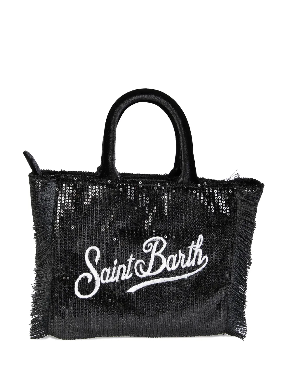 Mc2 Saint Barth Mini Vanity Velvet Sequin-fringed Tote Bag In Black