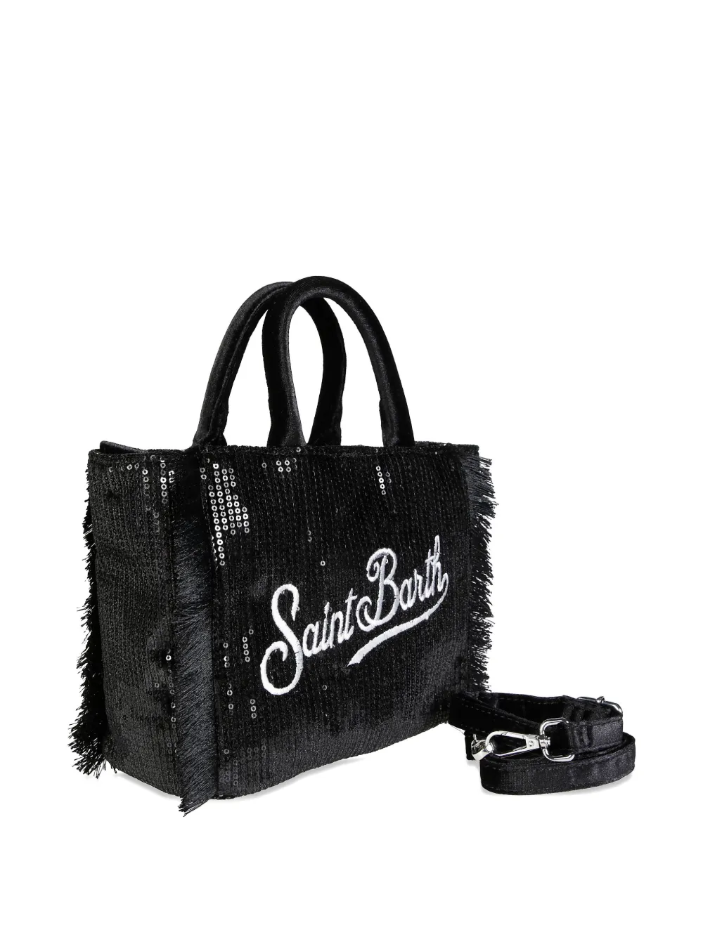 Mc2 Saint Barth Mini Vanity Velvet Sequin-fringed Tote Bag In Black