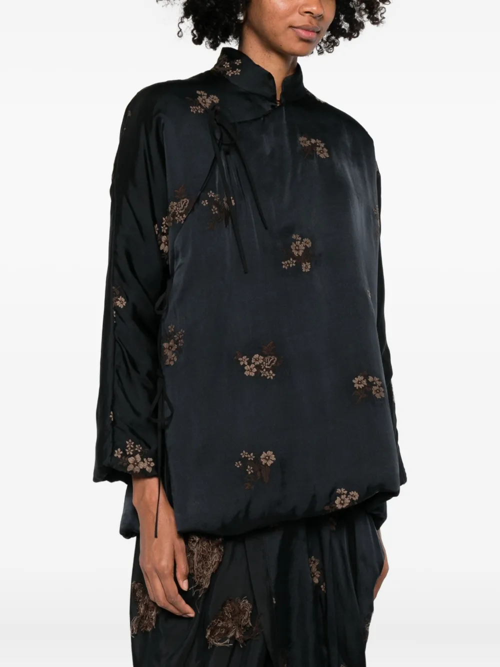Uma Wang Floral-motif Oversized Jacket In Black