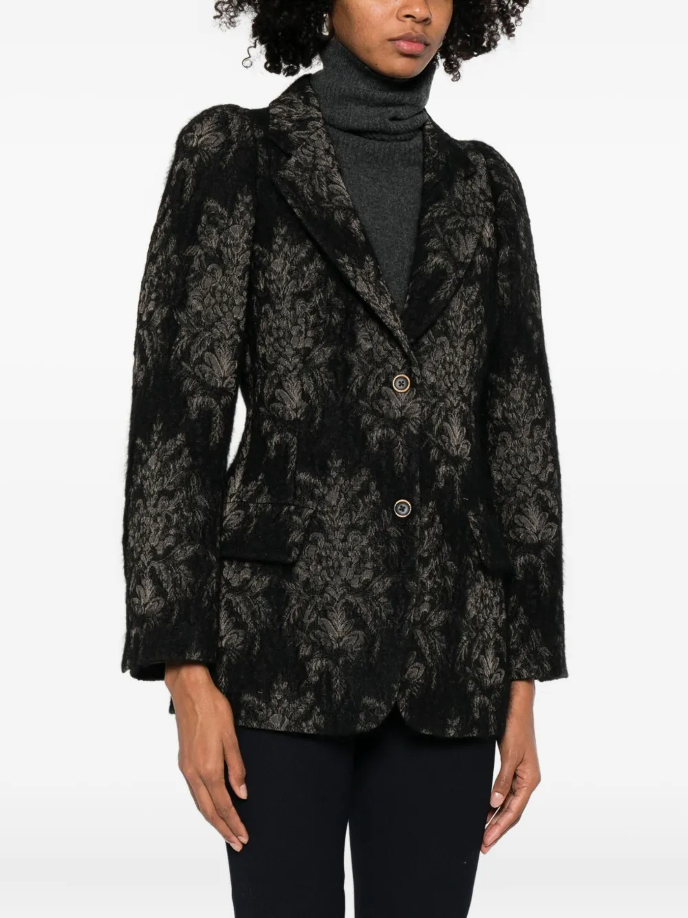 Uma Wang Floral-motif Blazer In Black