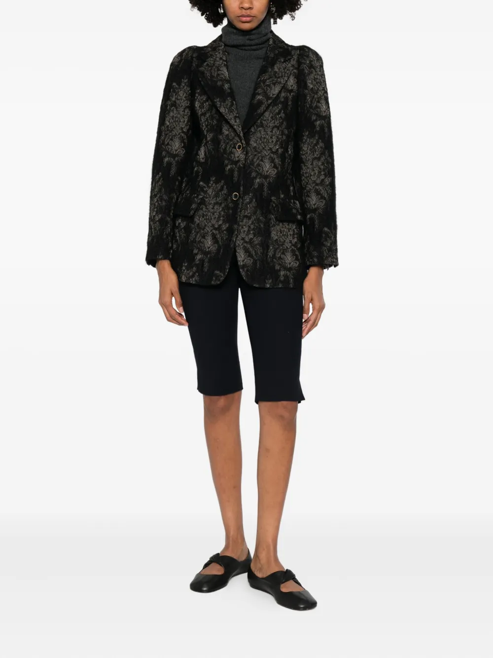 Uma Wang Floral-motif Blazer In Black