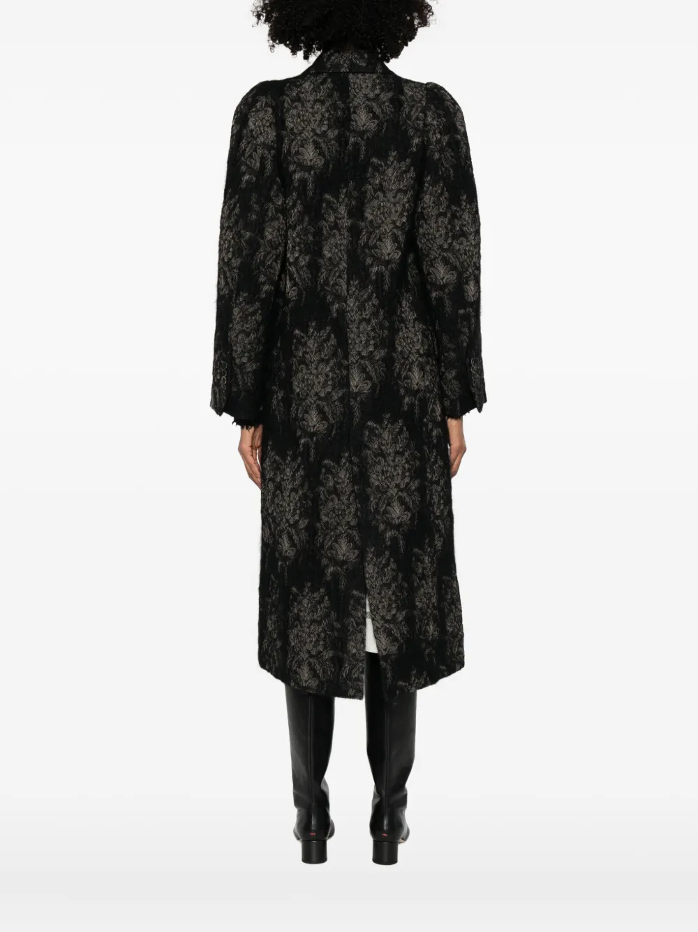 Uma Wang Jas met enkele rij knopen en bloemenpatroon Zwart