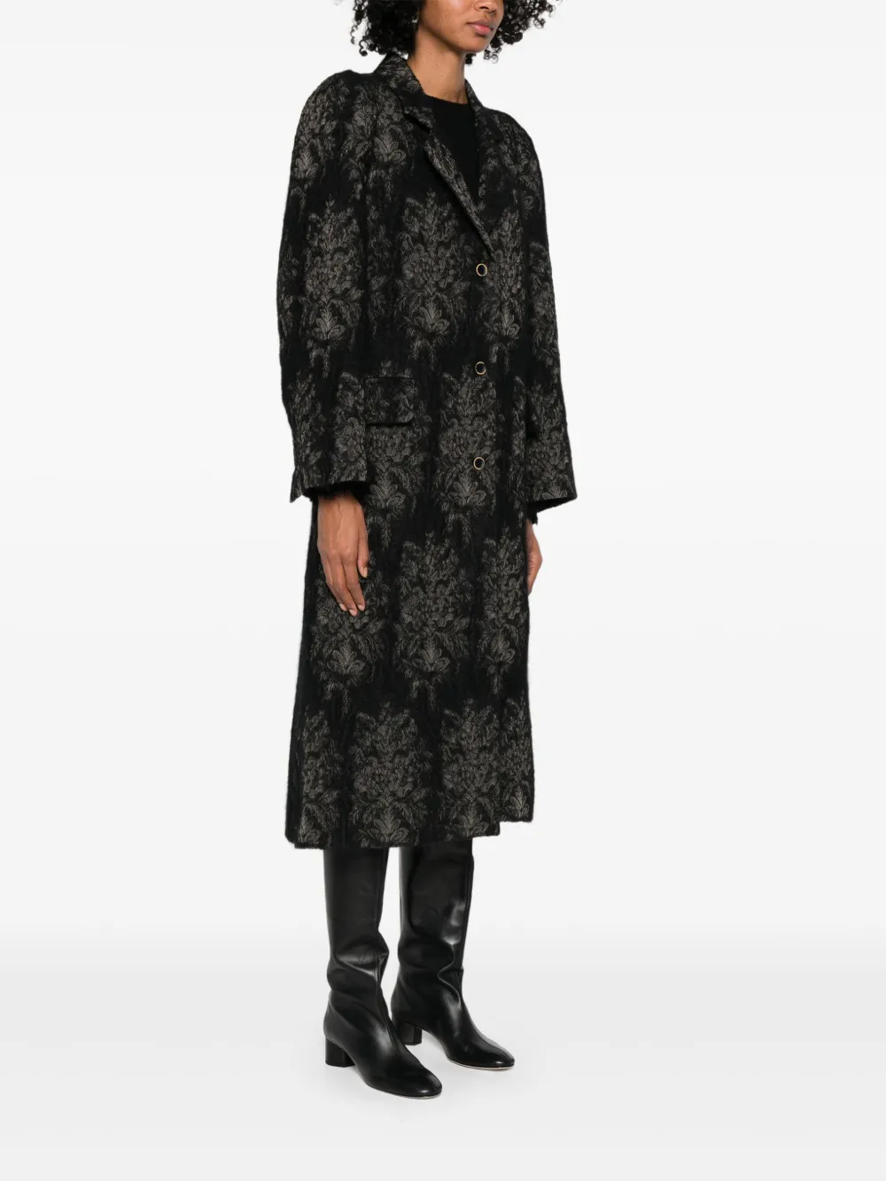 Uma Wang Jas met enkele rij knopen en bloemenpatroon Zwart
