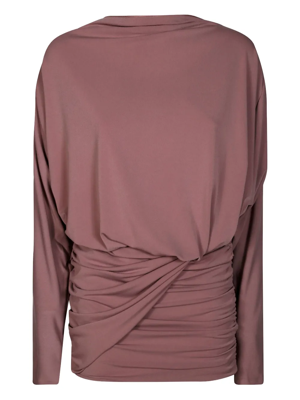 The Andamane Ruched Mini Dress In Smooth Draped Fabric In Brown