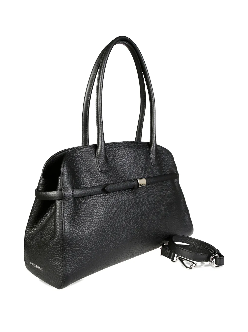 Orciani Textured Leather Handbag With Detachable Strap In Black