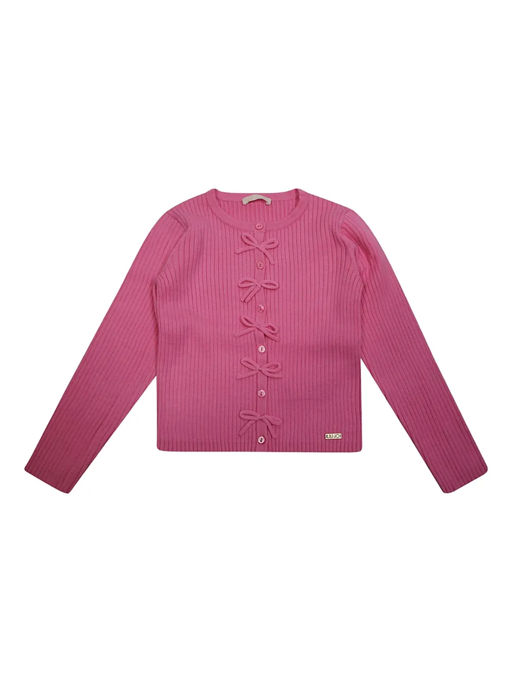 Liu •jo Bows Ribbed Cardigan In Pink