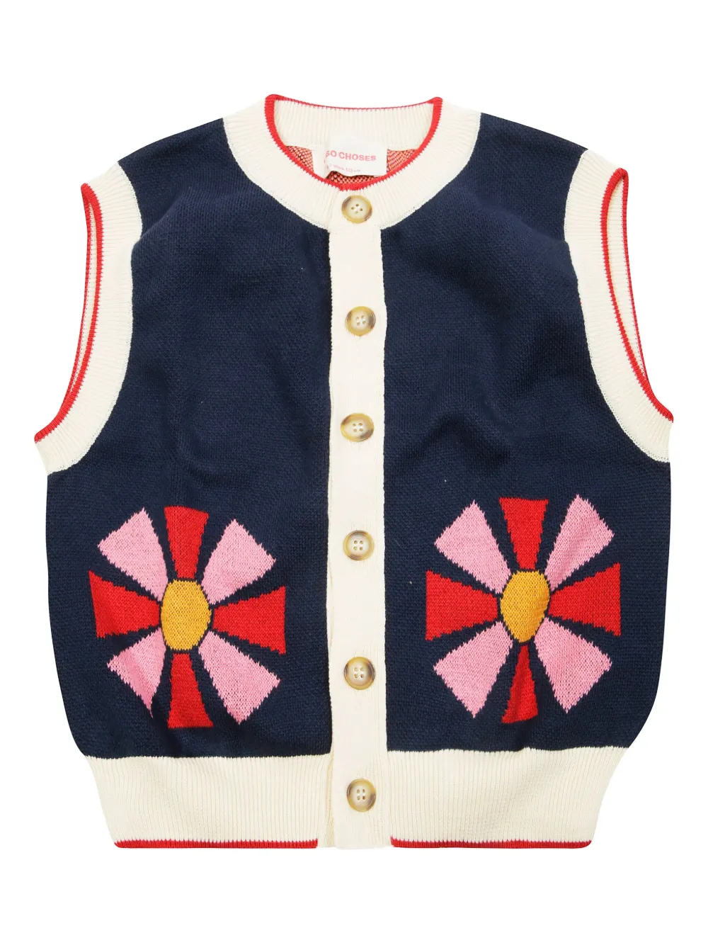Bobo Choses Floral-buttoned Gilet In Blue