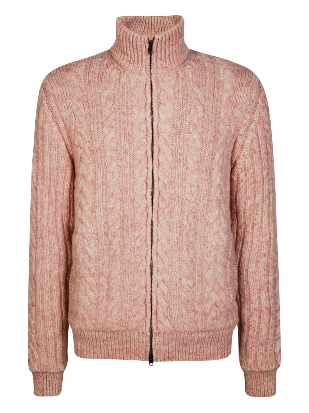 Herno Cable-knit And Ribbed Zip-up Cardigan In Pink