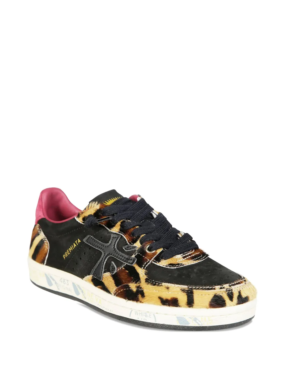Premiata leopard-panelled sneakers - Zwart