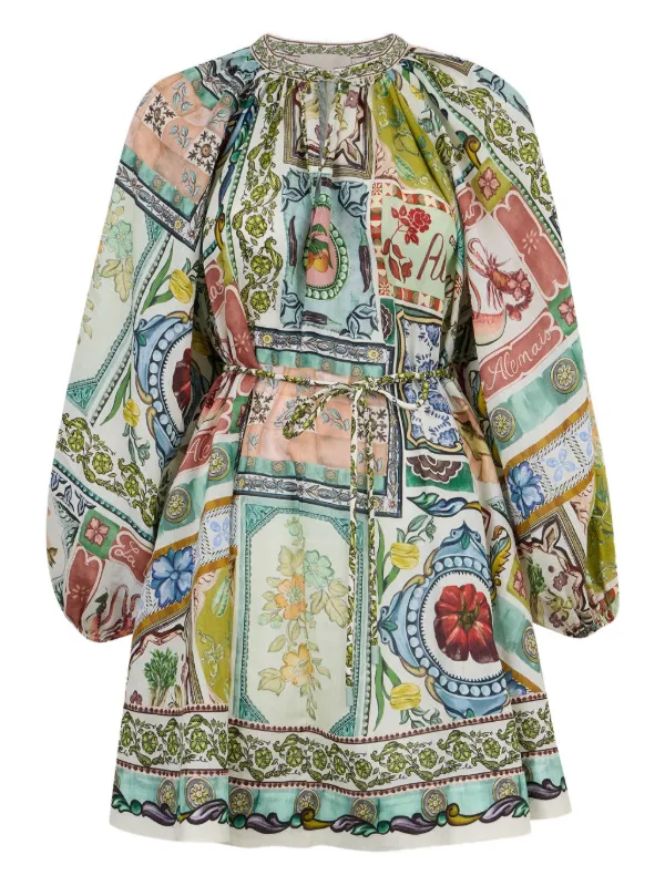 slim fit dress slacks Marate Puff Sleeve Mini Dress in Grunge Floral Khaki, L main image 0