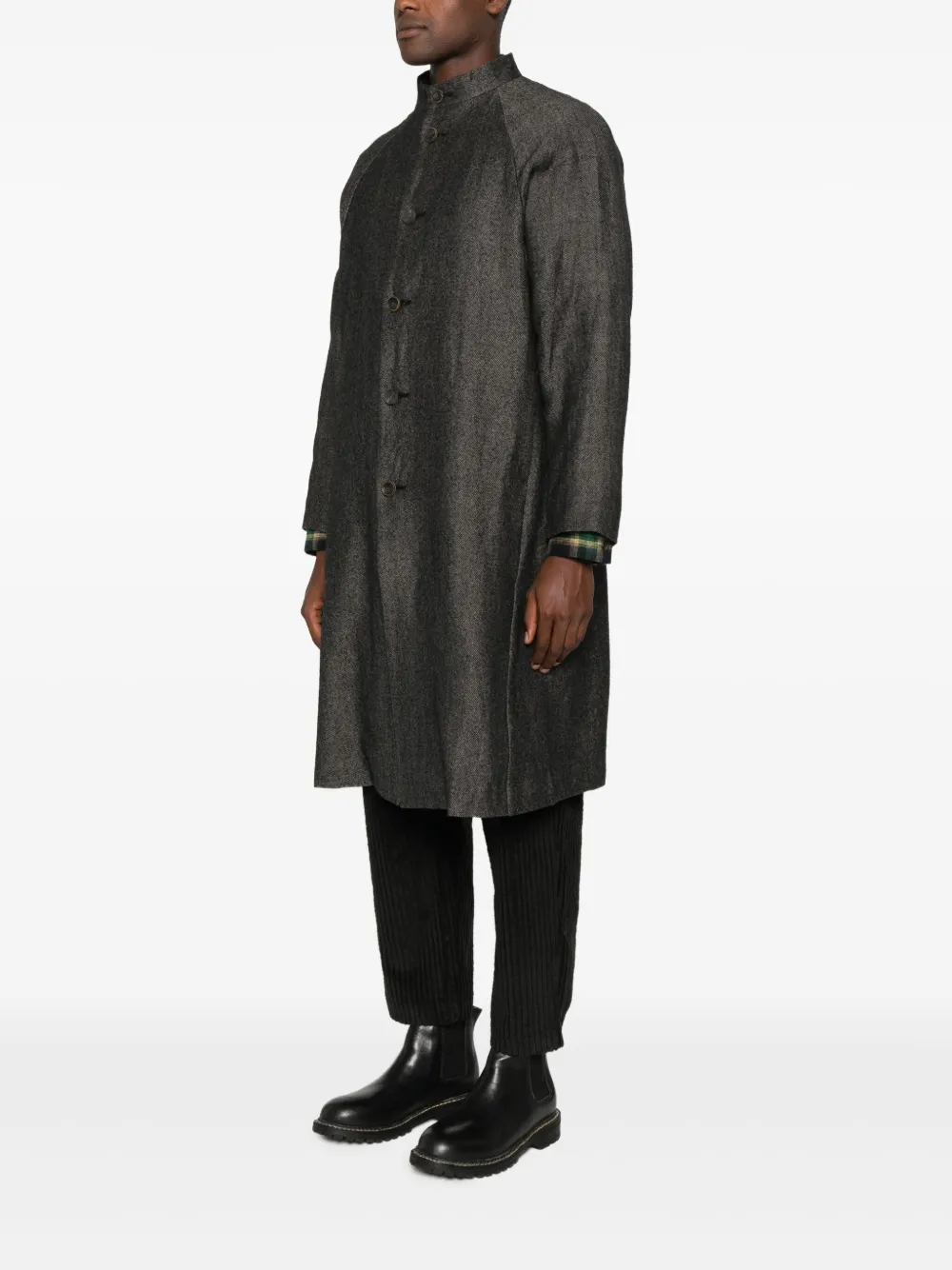 Individual Sentiments Single-breasted Collarless Coat - Grey 