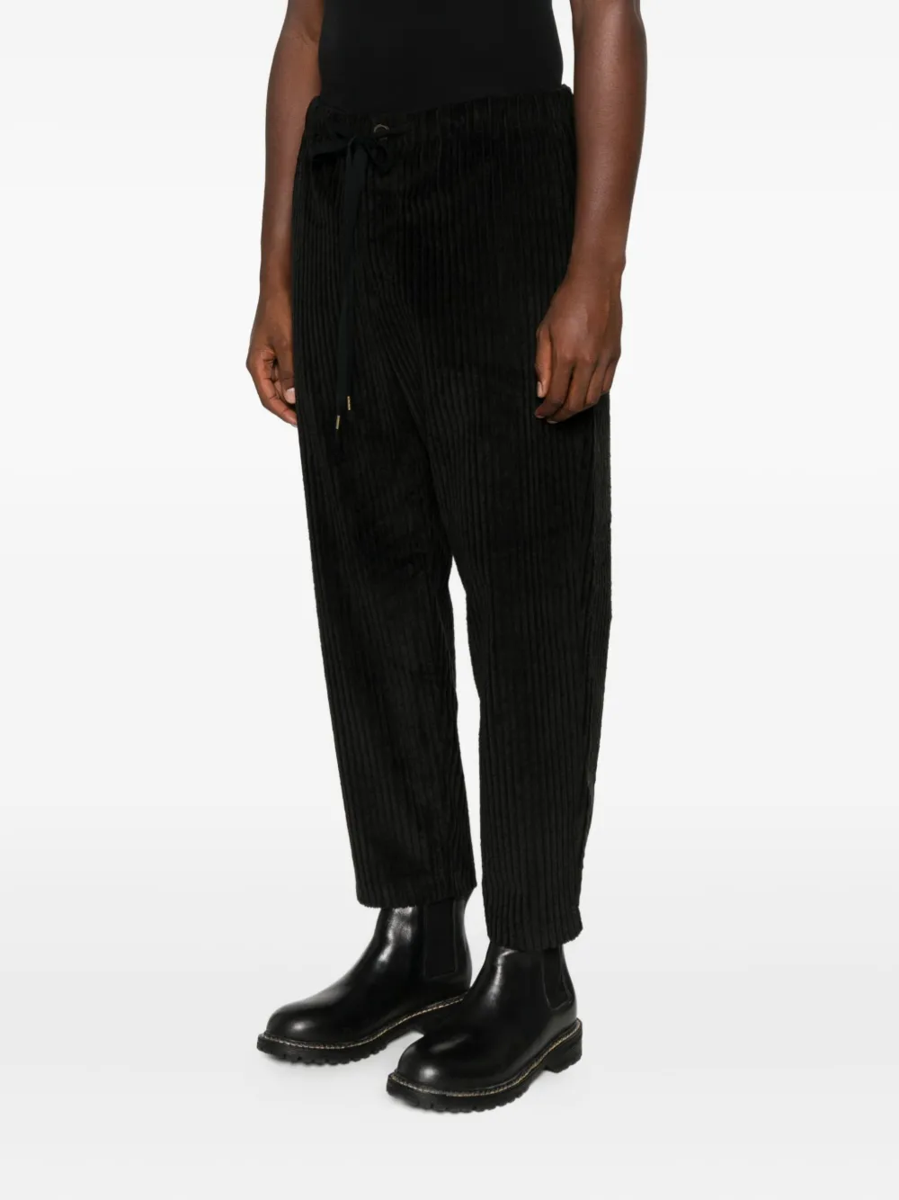 Individual Sentiments Drawstring-waist Corduroy Trousers In Black