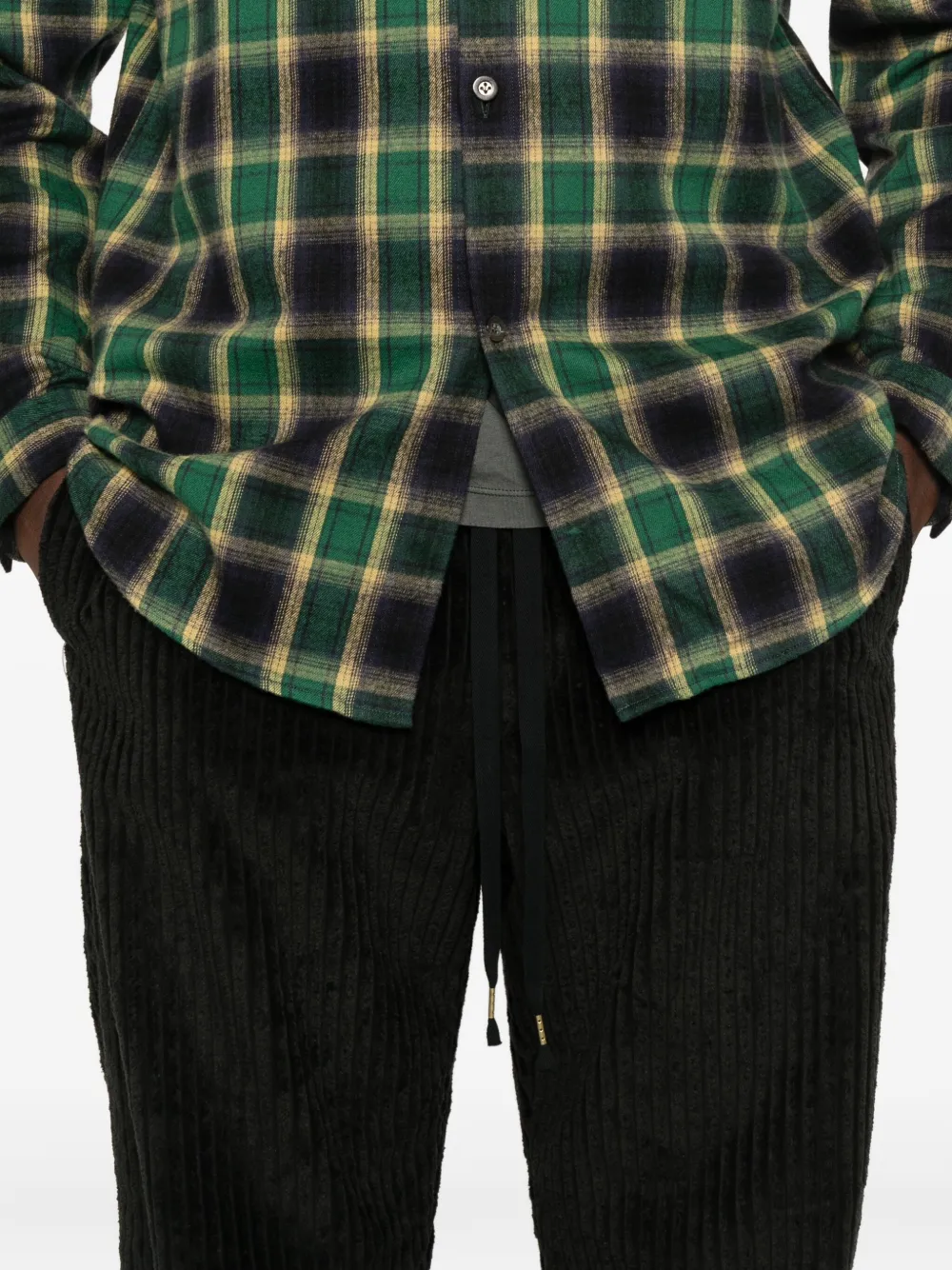 Individual Sentiments Drawstring-waist Corduroy Trousers In Black