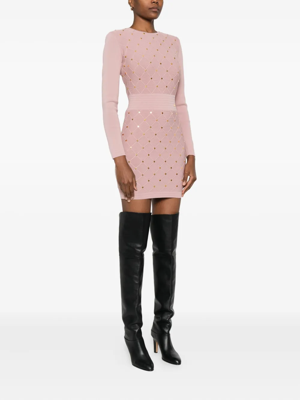 Elisabetta Franchi Mini Dress In Knit Fabric With Jewel Details In Pink