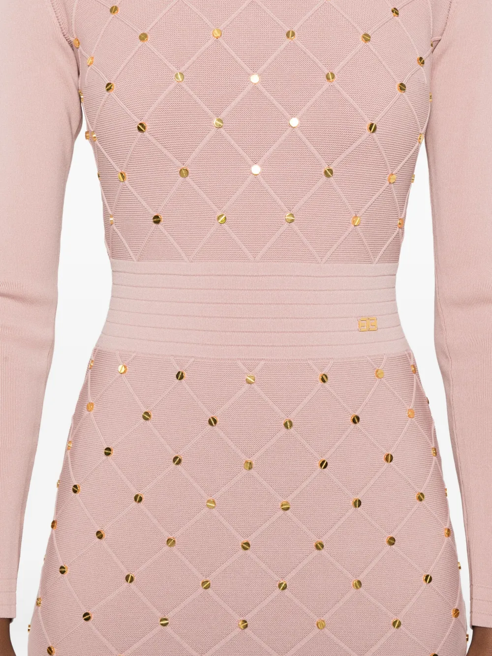 Elisabetta Franchi Mini Dress In Knit Fabric With Jewel Details In Pink