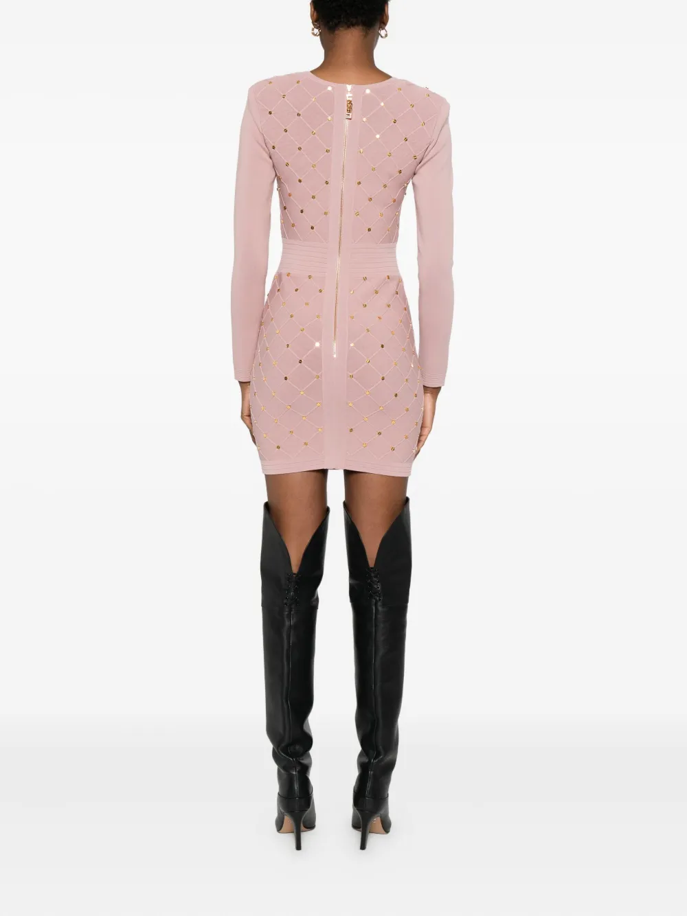 Elisabetta Franchi Mini Dress In Knit Fabric With Jewel Details In Pink