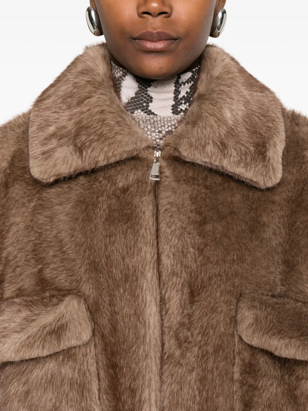 Betta Corradi Pocketed Faux-fur Jacket In Brown