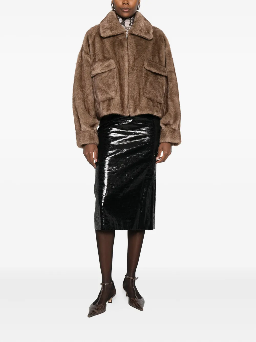 Betta Corradi Pocketed Faux-fur Jacket In Brown