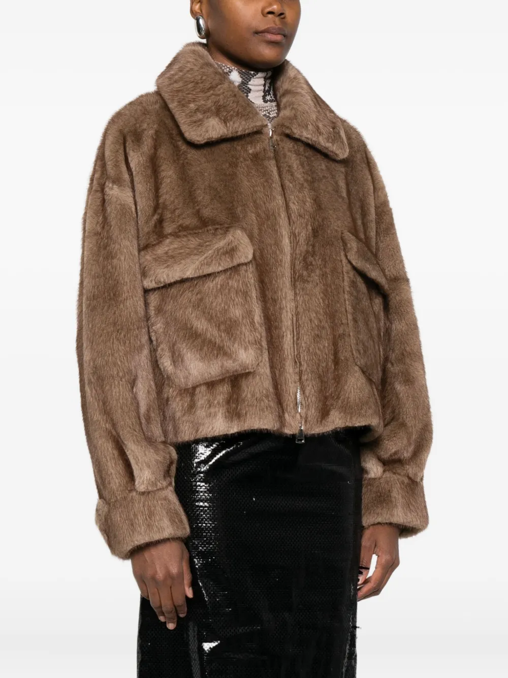 Betta Corradi Pocketed Faux-fur Jacket In Brown