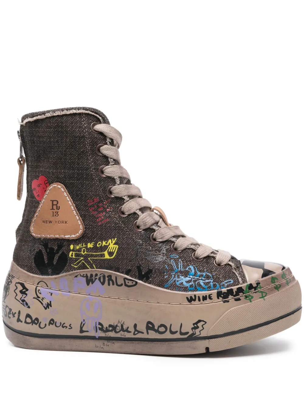 R13 High-top Platform Trainers In Brown