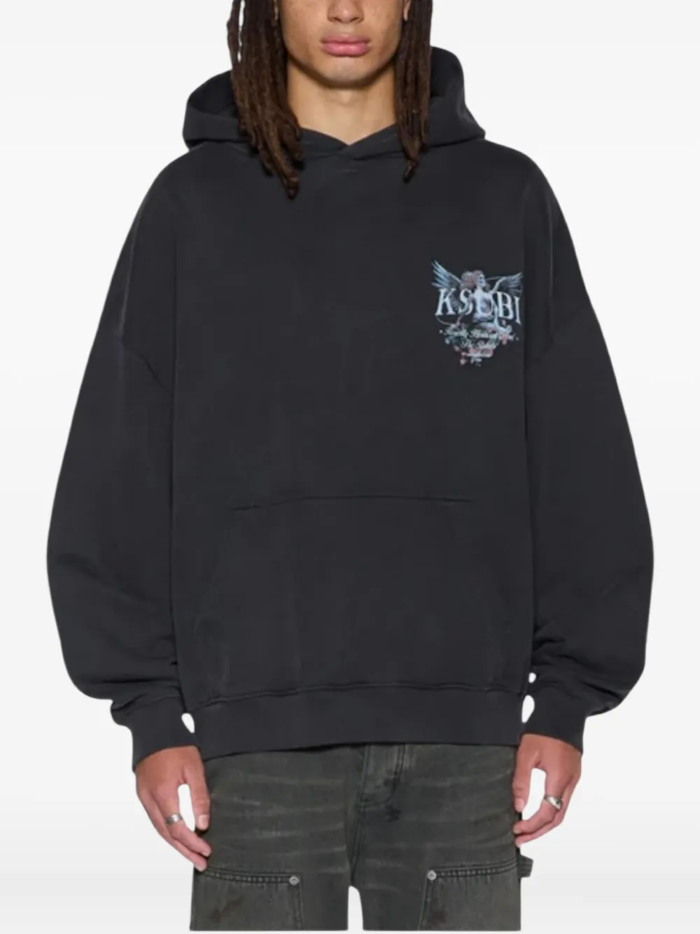 Ksubi Pouch-pocket Graphic-print Hoodie In Gray