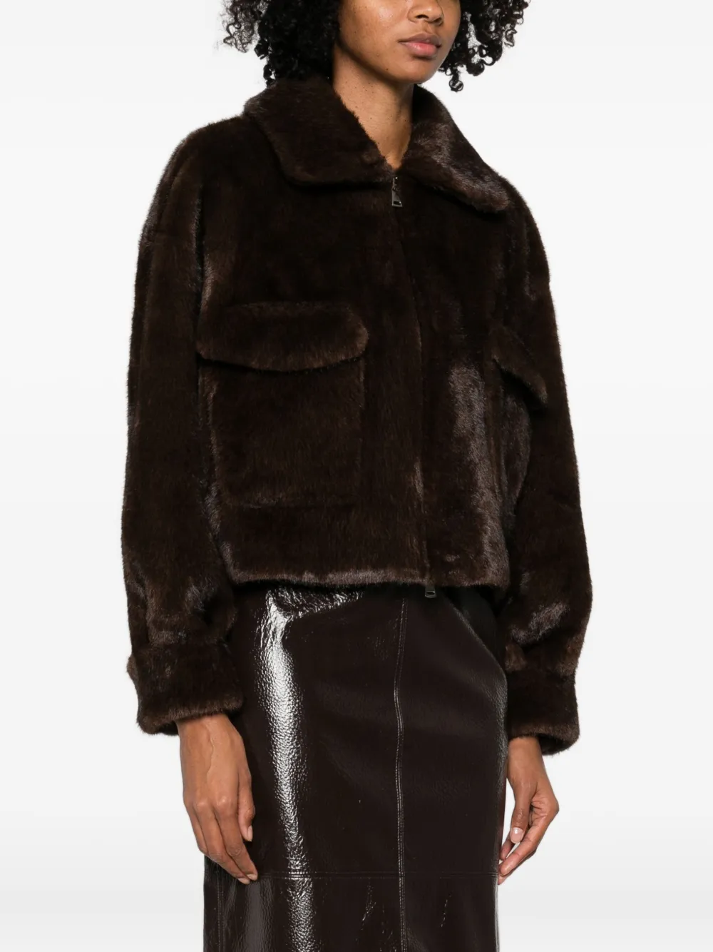Betta Corradi Front-pockets Faux-fur Jacket In Brown
