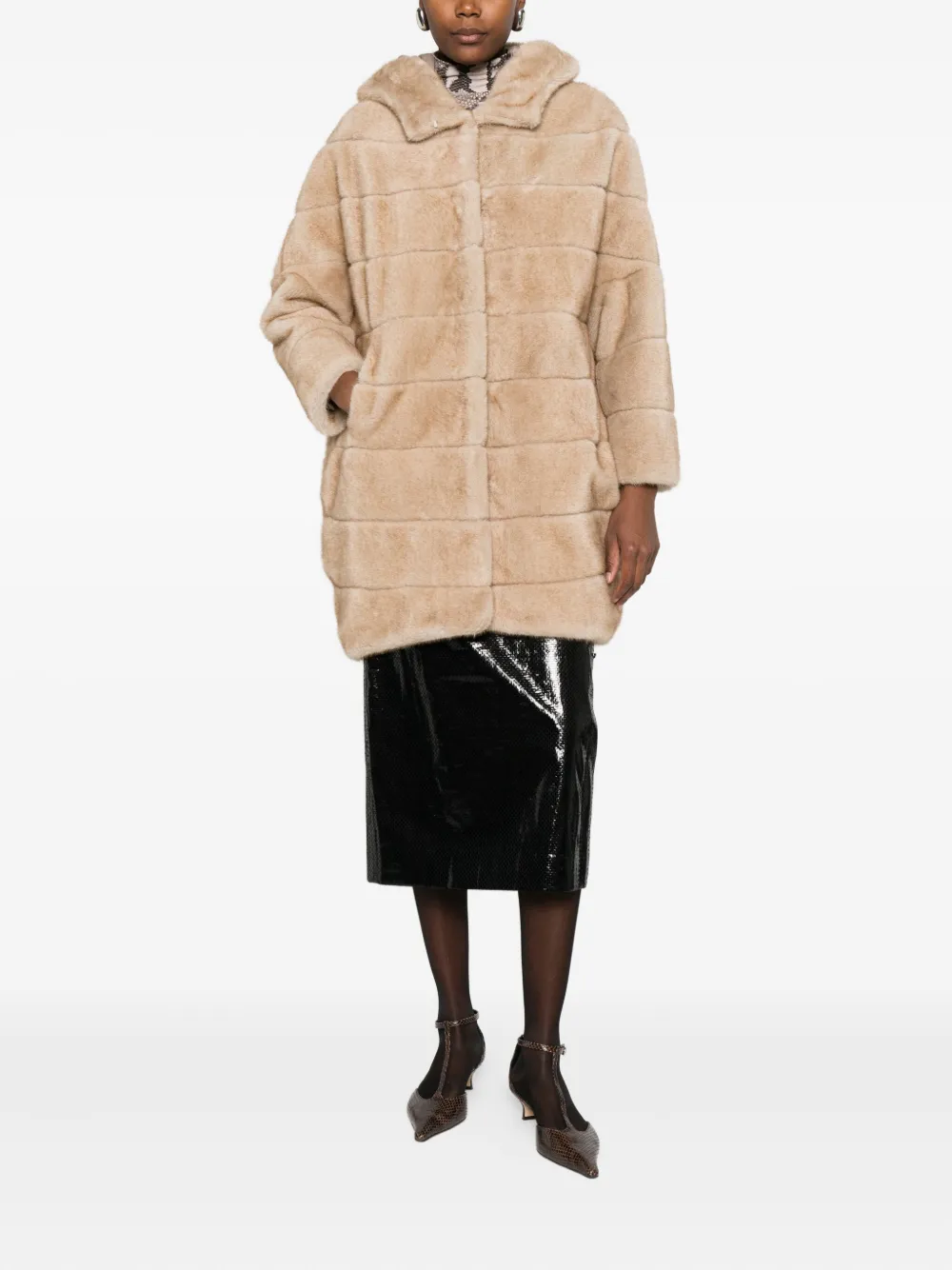 Betta Corradi Hooded Faux-fur Coat In Neutral