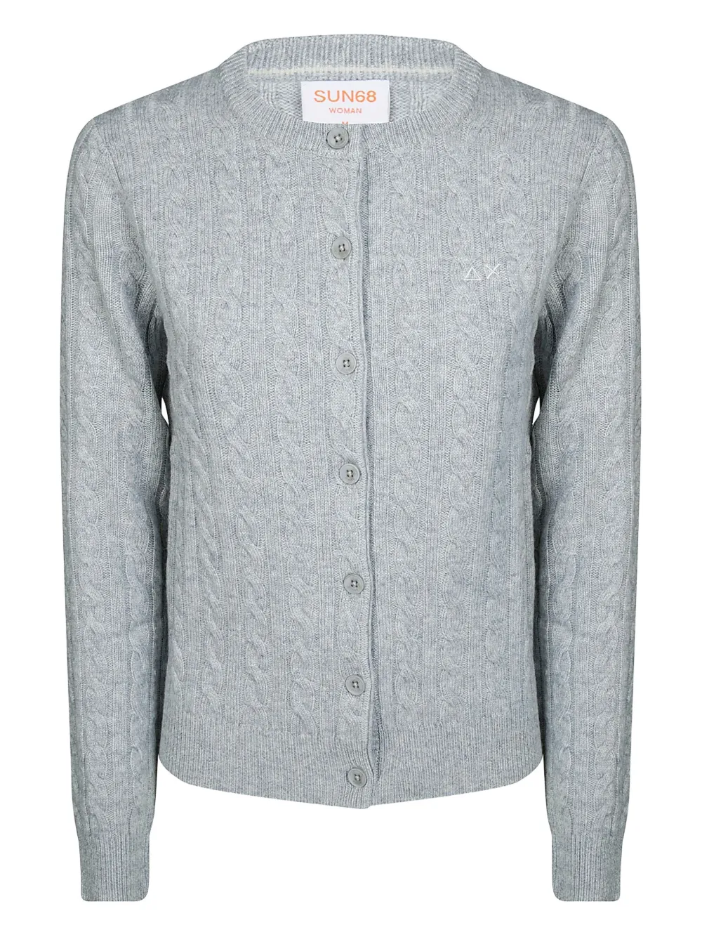Sun 68 Cable Round-neck Cardigan In Gray