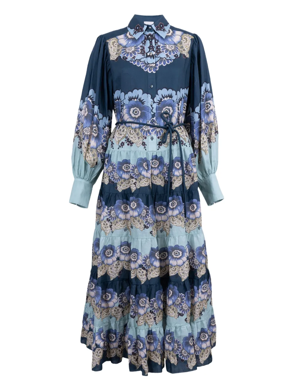 ALEMAIS Madalena floral tiered midi shirt dress - ブルー ALEMAIS Madalena floral tiered midi shirt dress - ブルー