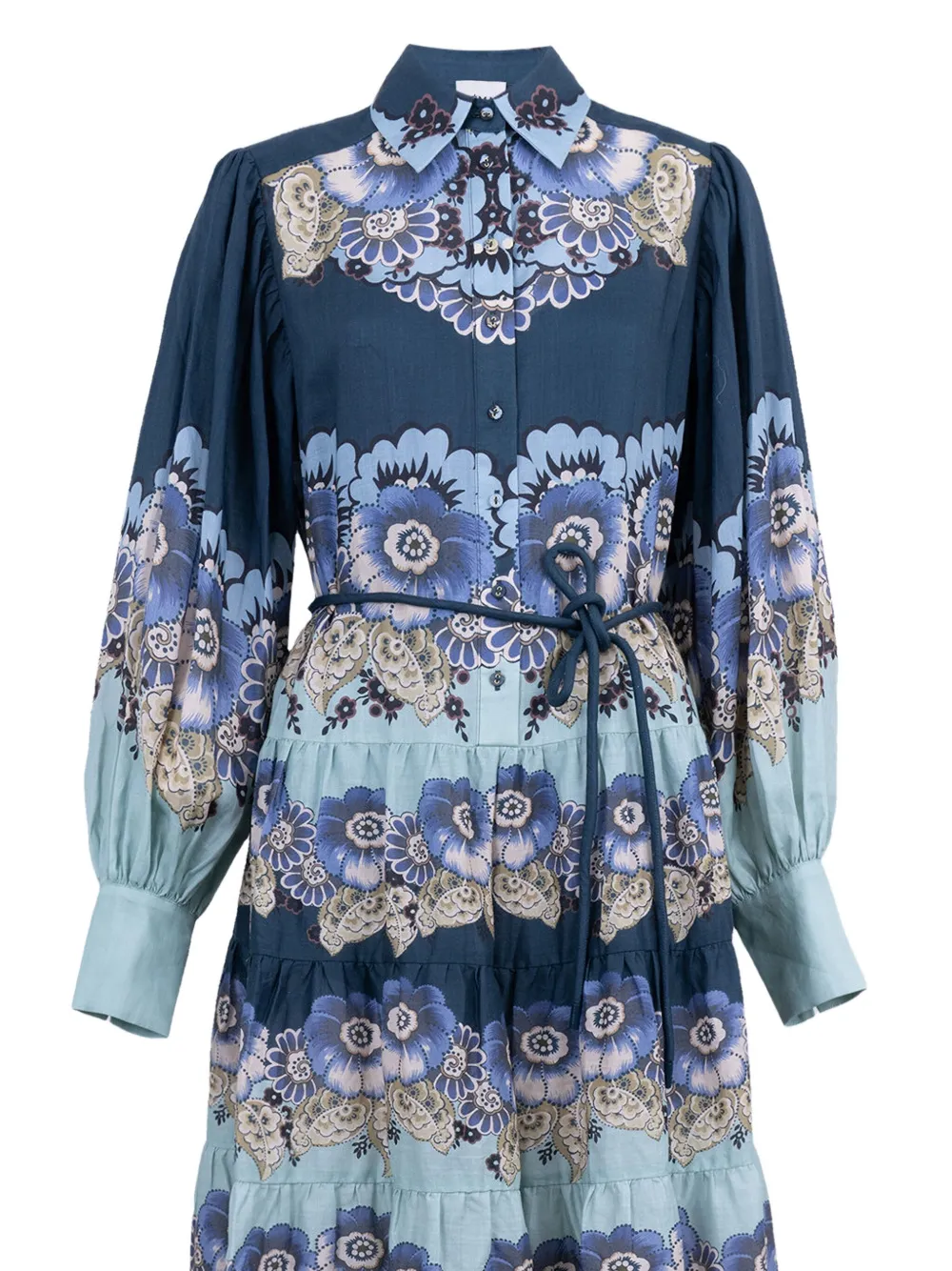ALEMAIS Madalena gelaagde midi-blousejurk met bloemen Blauw