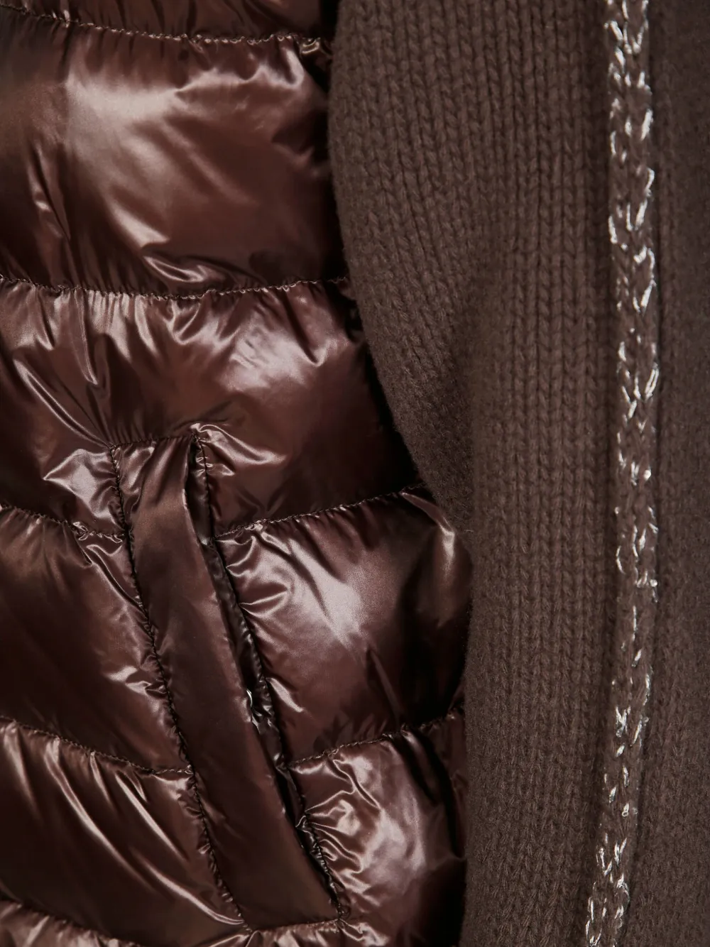 Herno Quilted Nylon Bomber Jacket With Contrasting Knit Panels In Brown