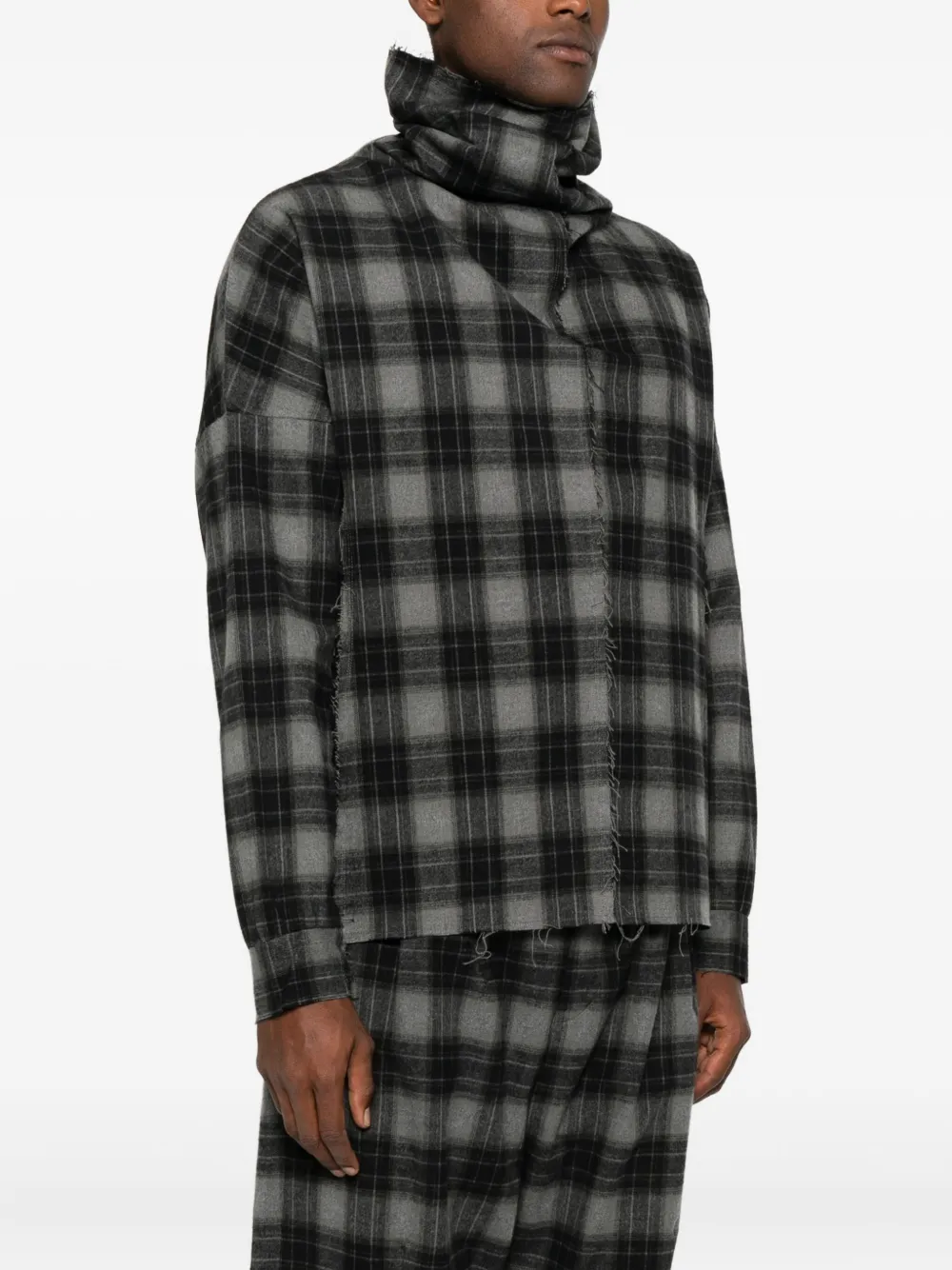 Individual Sentiments Roll-neck Plaid Sweatshirt In Gray