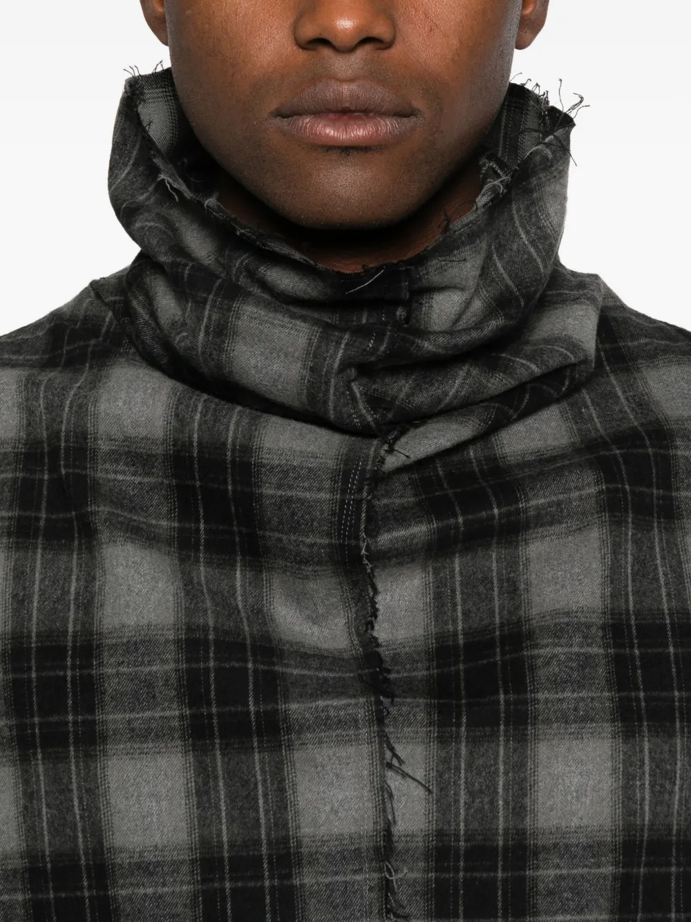 Individual Sentiments Roll-neck Plaid Sweatshirt In Gray
