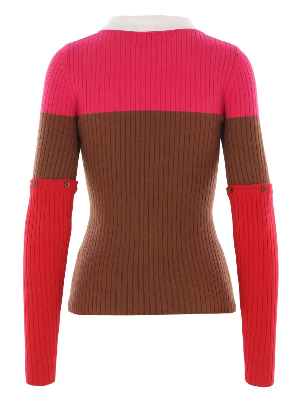 Zomer logo-patch ribbed-knit polo top - Bruin