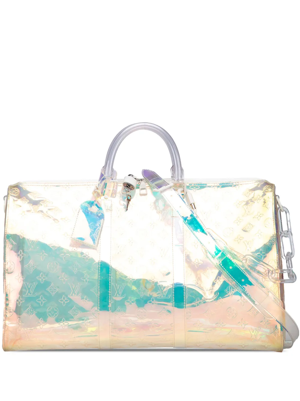 Louis Vuitton Pre-Owned 2019 モノグラム プリズム キーポル バンドリエール 50 ボストンバッグ - ホワイト Louis Vuitton Pre-Owned 2019 モノグラム プリズム キーポル バンドリエール 50 ボストンバッグ - ホワイト