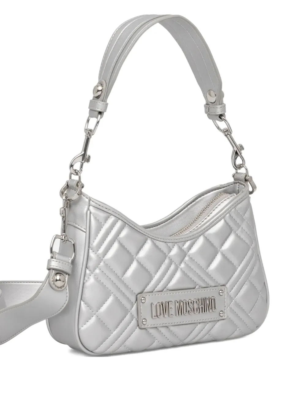 Love Moschino logo-plaque shoulder bag - Argento