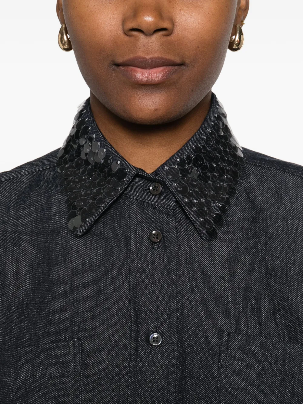 Brunello Cucinelli Blouse met kraag met pailletten Blauw