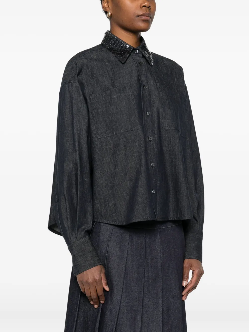 Brunello Cucinelli Blouse met kraag met pailletten Blauw