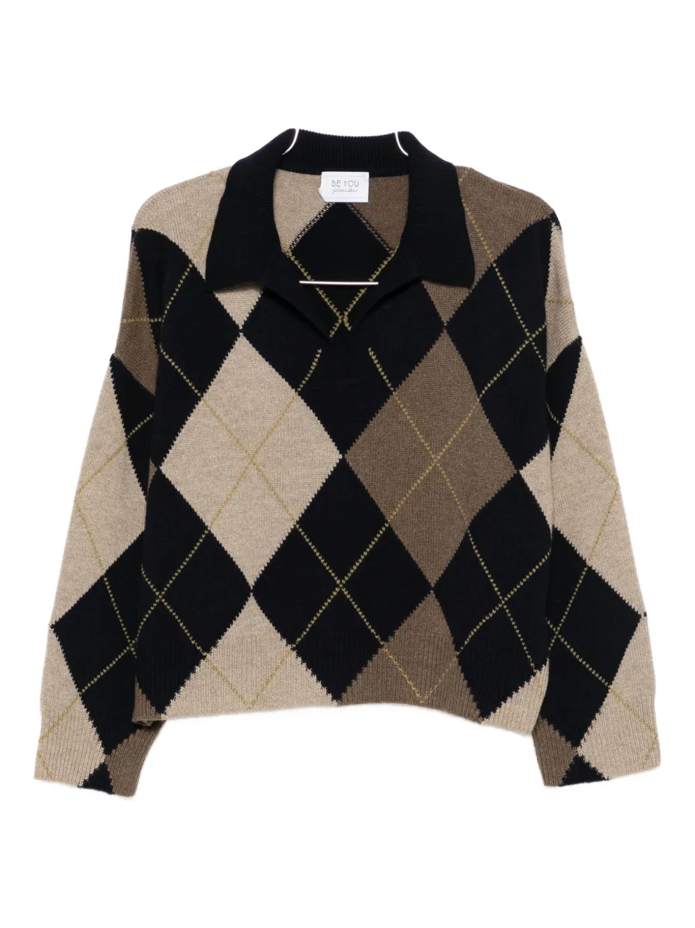 BeYou argyle polo-neck sweater | Neutrals | Image 1
