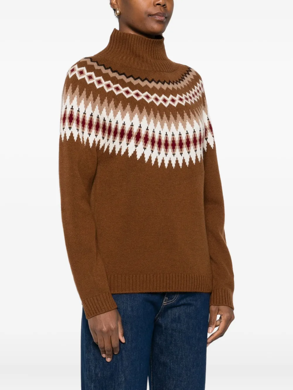 Beyou Fair-isle-pullover Mit Stehkragen In Brown