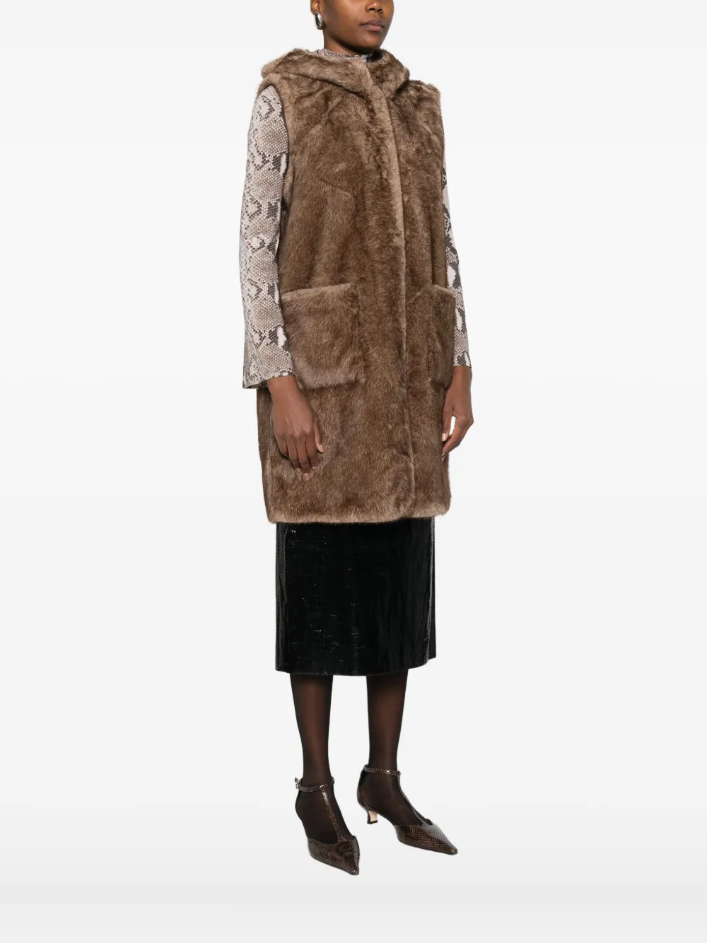 Betta Corradi Hooded Pocketed Gilet In Brown
