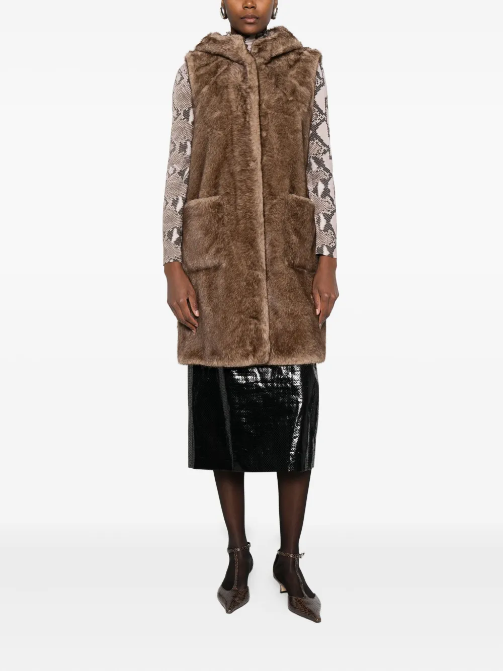 Betta Corradi Hooded Pocketed Gilet In Brown